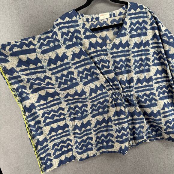 Bombay Paisley Kimono Poncho Top V Neck Womens L/XL Blue Printed Cotton - Picture 3 of 14